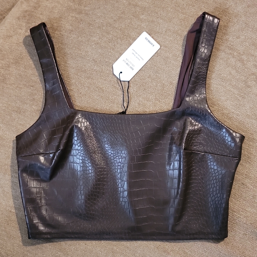 Express Brown Leather Croc Embossed Tank Body Contour